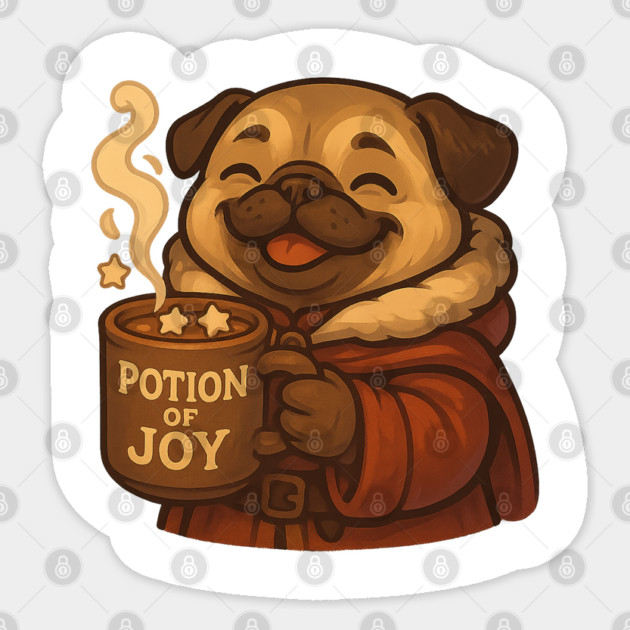 Potion of Joy Pug – Wholesome Christmas Mug & Cozy Fantasy Dog Tee Sticker by Anne Lee