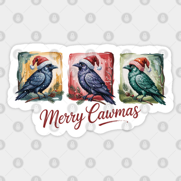 Merry Cawmas Crow Christmas – Funny Holiday Crow Lovers Sticker by JessArty