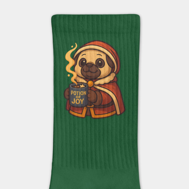 Potion of Joy Pug – Cozy Christmas Dog Mage Art & Wholesome Fantasy Tee by Anne Lee
