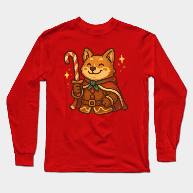 Candy Cane Shiba – Playful Christmas Warrior Dog & Festive Fantasy Tee Long Sleeve T-Shirt by Anne Lee