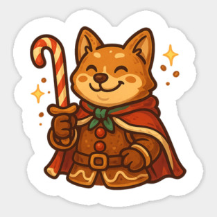 Candy Cane Shiba – Playful Christmas Warrior Dog & Festive Fantasy Tee Sticker
