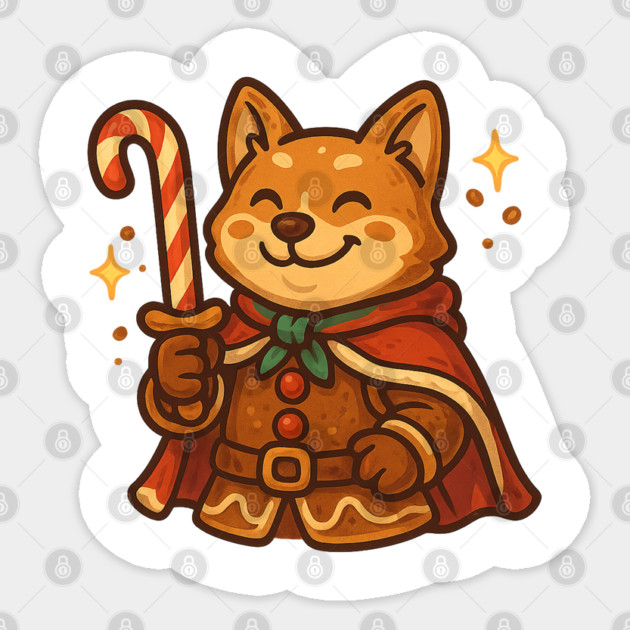 Candy Cane Shiba – Playful Christmas Warrior Dog & Festive Fantasy Tee Sticker by Anne Lee