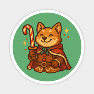 Candy Cane Shiba – Playful Christmas Warrior Dog & Festive Fantasy Tee Magnet