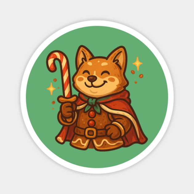 Candy Cane Shiba – Playful Christmas Warrior Dog & Festive Fantasy Tee Magnet by Anne Lee