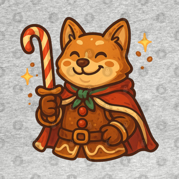 Candy Cane Shiba – Playful Christmas Warrior Dog & Festive Fantasy Tee by Anne Lee