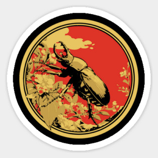 Gothic Goliath Beetle Japanese Insect Art Simple Scarab Design Sticker