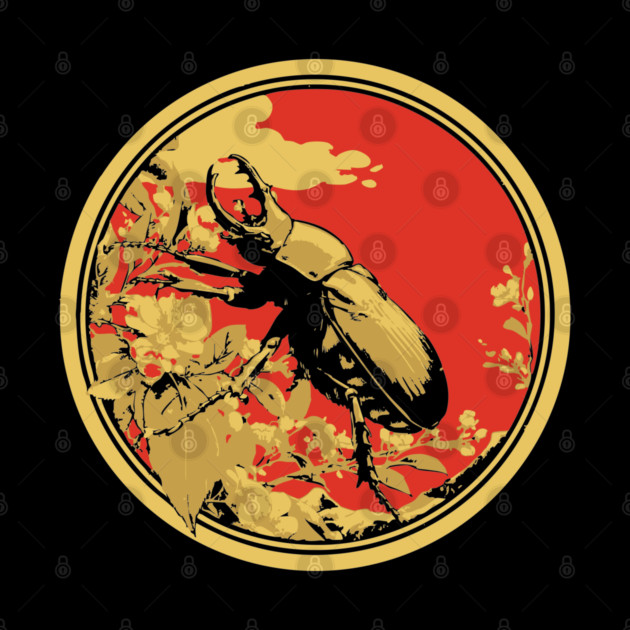 Gothic Goliath Beetle Japanese Insect Art Simple Scarab Design by TuncGK