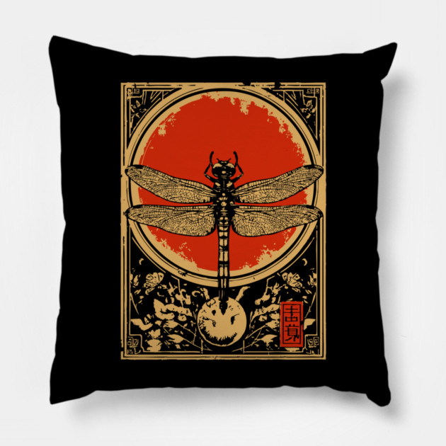 Gothic Dragonfly Japanese Insect Art Framed Odonata Design Pillow by TuncGK