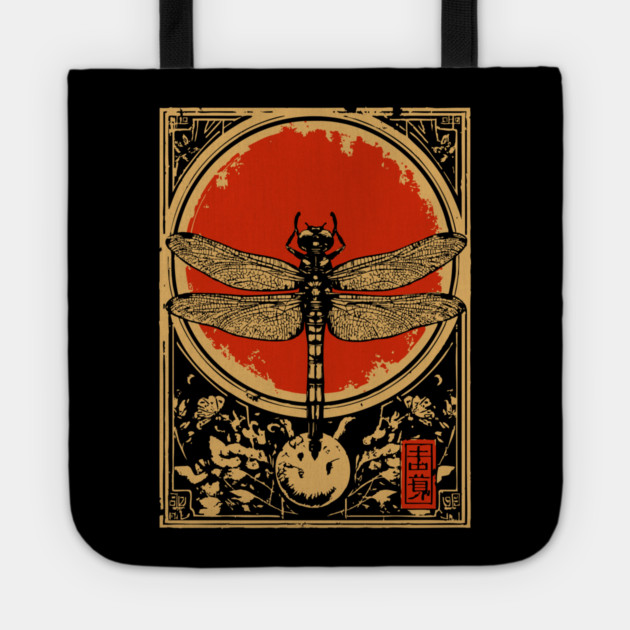 Gothic Dragonfly Japanese Insect Art Framed Odonata Design Tote by TuncGK