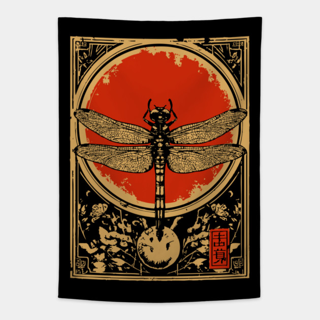 Gothic Dragonfly Japanese Insect Art Framed Odonata Design Tapestry by TuncGK