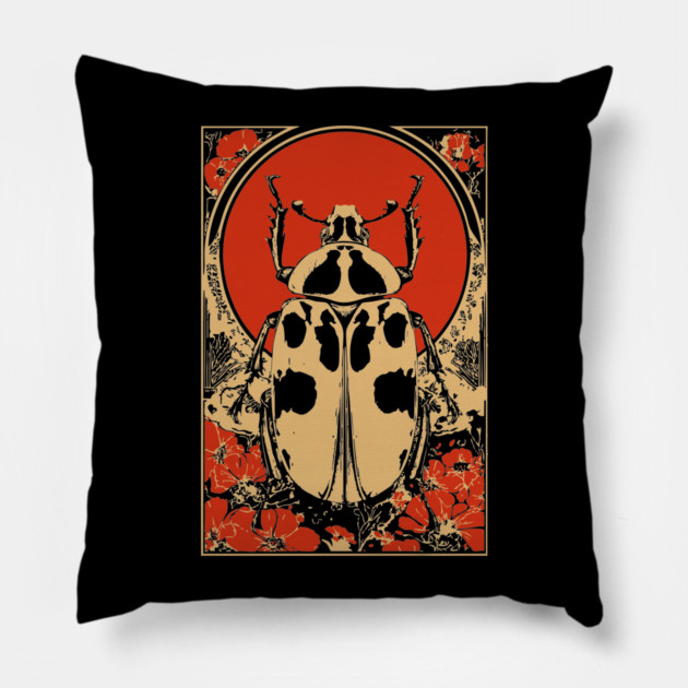 Gothic Goliath Beetle Japanese Insect Art Botanical Scarab Design Pillow by TuncGK