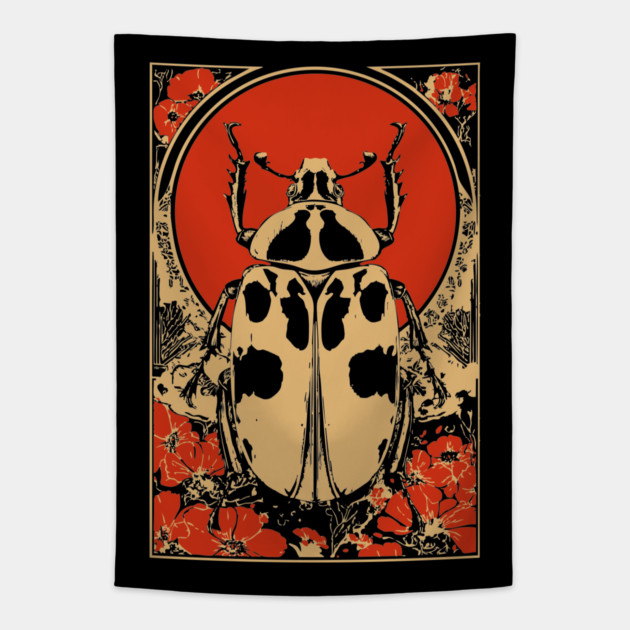 Gothic Goliath Beetle Japanese Insect Art Botanical Scarab Design Tapestry by TuncGK