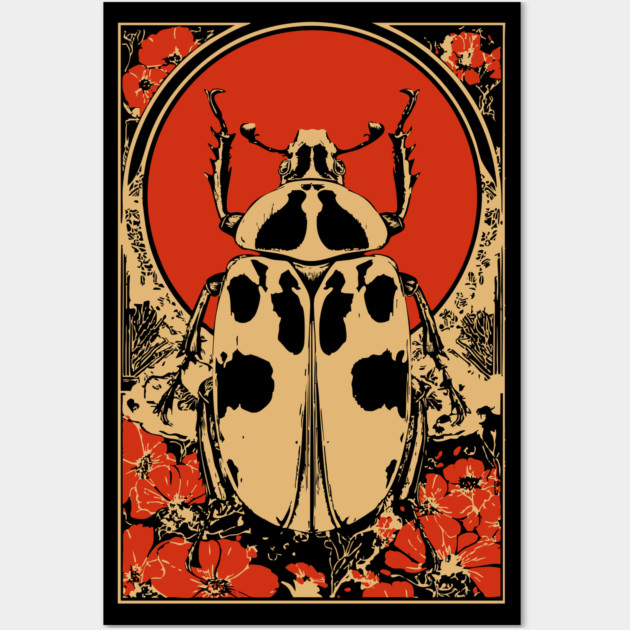 Gothic Goliath Beetle Japanese Insect Art Botanical Scarab Design Wall Art by TuncGK