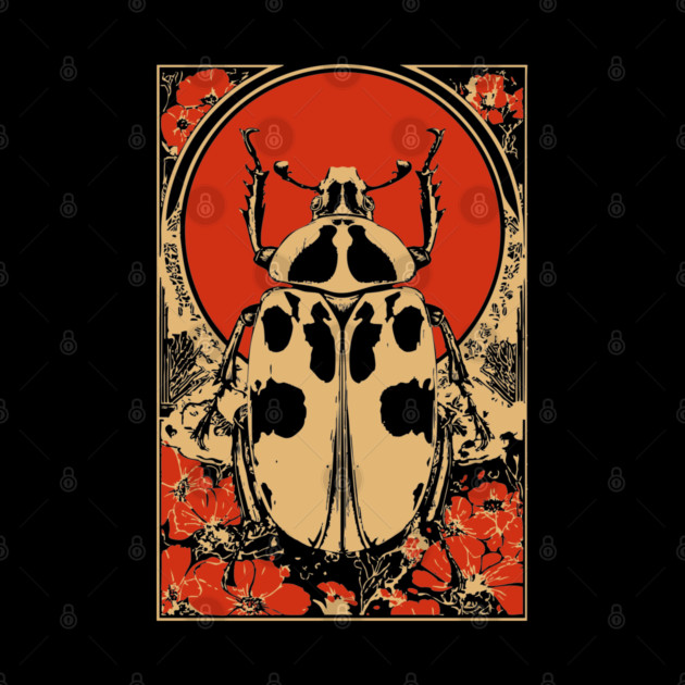 Gothic Goliath Beetle Japanese Insect Art Botanical Scarab Design by TuncGK
