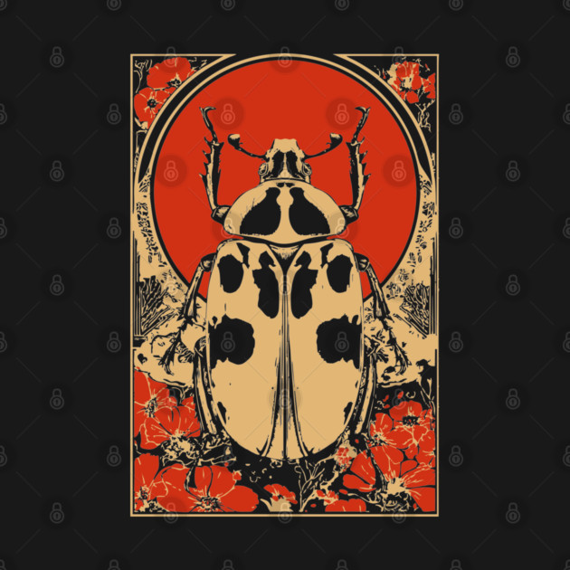 Gothic Goliath Beetle Japanese Insect Art Botanical Scarab Design by TuncGK