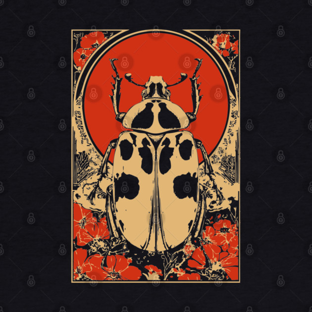 Gothic Goliath Beetle Japanese Insect Art Botanical Scarab Design by TuncGK