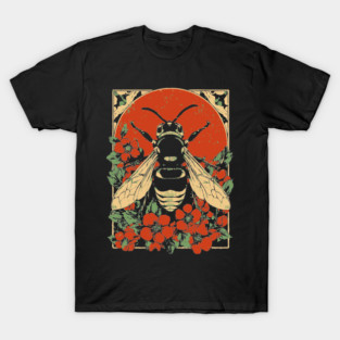 Gothic Asian Hornet Japanese Insect Art Floral Wasp Design T-Shirt