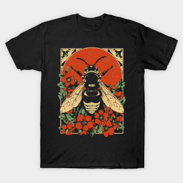 Gothic Asian Hornet Japanese Insect Art Floral Wasp Design T-Shirt by TuncGK