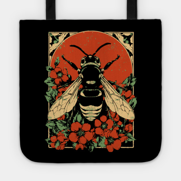 Gothic Asian Hornet Japanese Insect Art Floral Wasp Design Tote by TuncGK