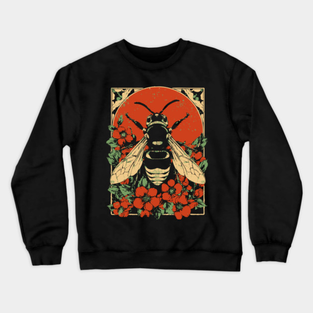 Gothic Asian Hornet Japanese Insect Art Floral Wasp Design Crewneck Sweatshirt by TuncGK