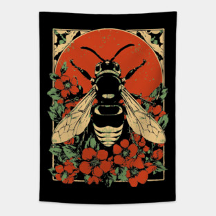 Gothic Asian Hornet Japanese Insect Art Floral Wasp Design Tapestry