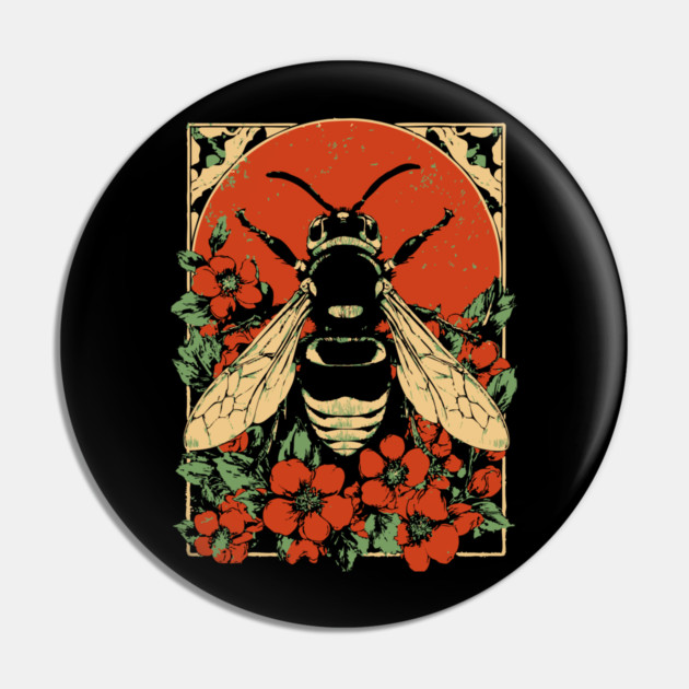 Gothic Asian Hornet Japanese Insect Art Floral Wasp Design Pin by TuncGK