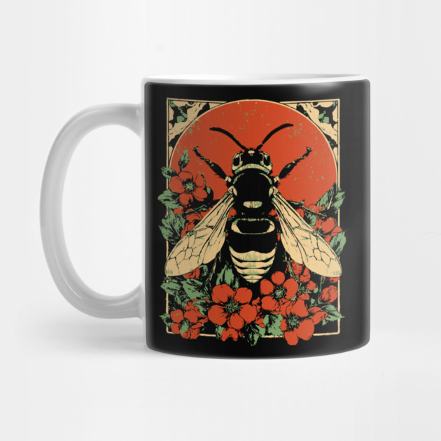Gothic Asian Hornet Japanese Insect Art Floral Wasp Design by TuncGK