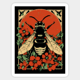 Gothic Asian Hornet Japanese Insect Art Floral Wasp Design Sticker