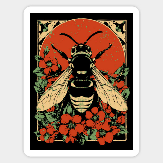 Gothic Asian Hornet Japanese Insect Art Floral Wasp Design Magnet by TuncGK