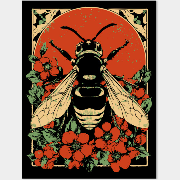 Gothic Asian Hornet Japanese Insect Art Floral Wasp Design Wall Art by TuncGK