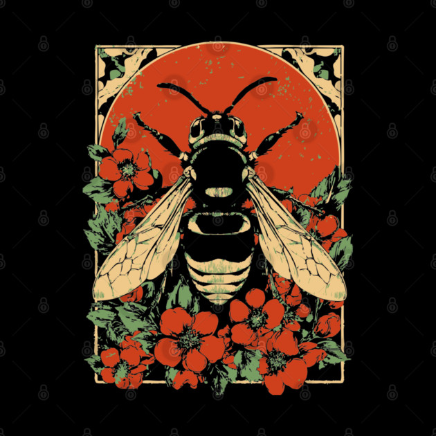 Gothic Asian Hornet Japanese Insect Art Floral Wasp Design by TuncGK