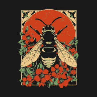 Gothic Asian Hornet Japanese Insect Art Floral Wasp Design T-Shirt