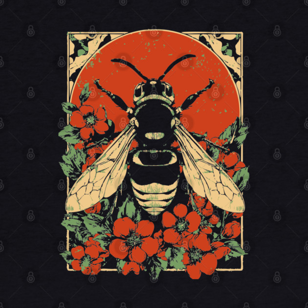 Gothic Asian Hornet Japanese Insect Art Floral Wasp Design by TuncGK