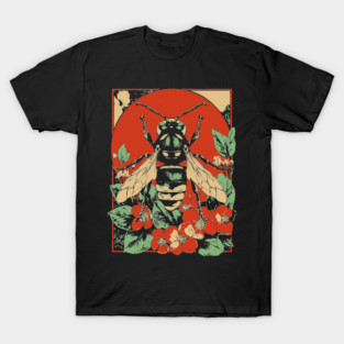 Gothic Asian Hornet Japanese Insect Art Symmetrical Wasp Design T-Shirt