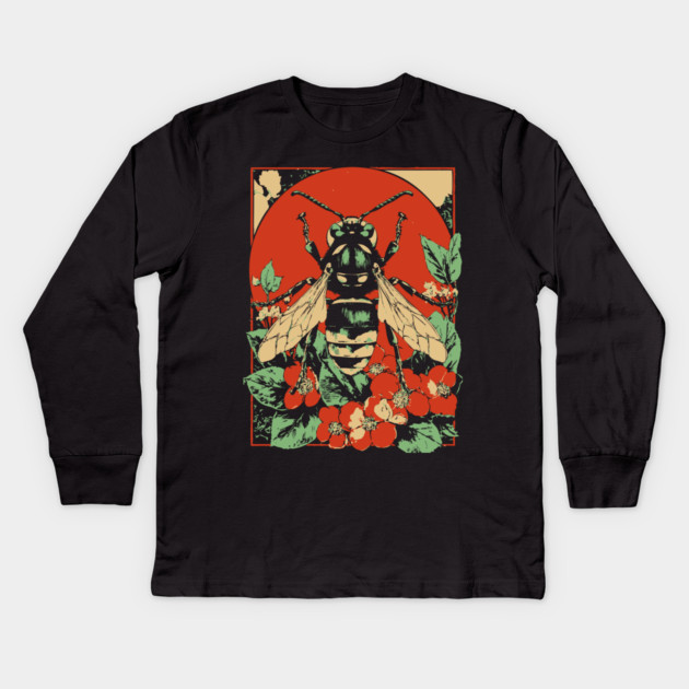 Gothic Asian Hornet Japanese Insect Art Symmetrical Wasp Design Kids Long Sleeve T-Shirt by TuncGK