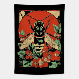 Gothic Asian Hornet Japanese Insect Art Symmetrical Wasp Design Tapestry
