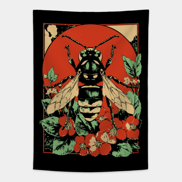 Gothic Asian Hornet Japanese Insect Art Symmetrical Wasp Design Tapestry by TuncGK