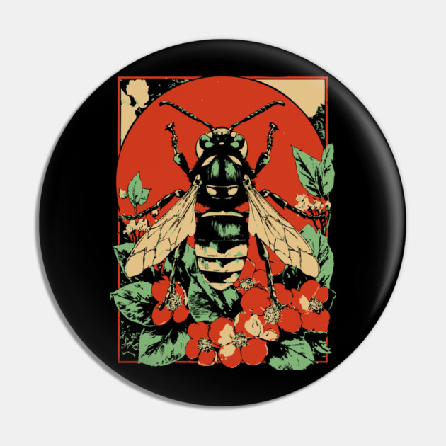 Gothic Asian Hornet Japanese Insect Art Symmetrical Wasp Design Pin by TuncGK