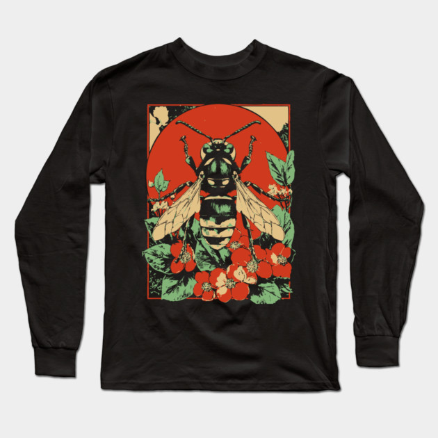 Gothic Asian Hornet Japanese Insect Art Symmetrical Wasp Design Long Sleeve T-Shirt by TuncGK