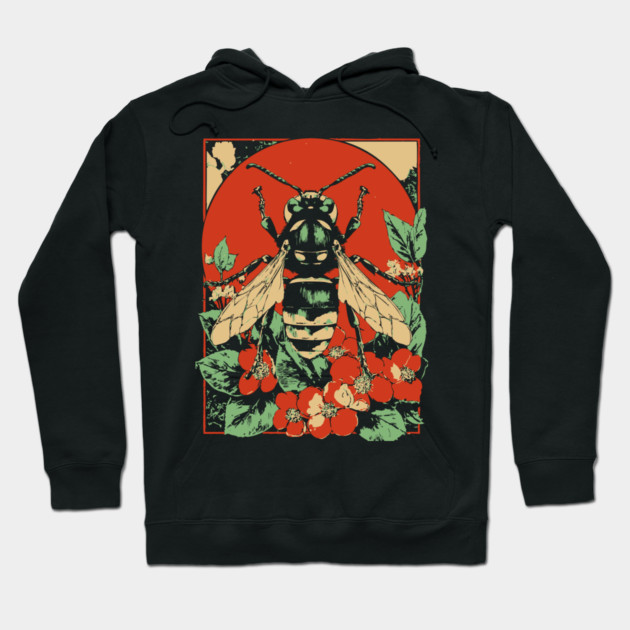 Gothic Asian Hornet Japanese Insect Art Symmetrical Wasp Design Hoodie by TuncGK