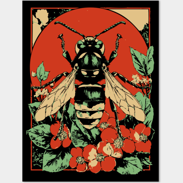 Gothic Asian Hornet Japanese Insect Art Symmetrical Wasp Design Wall Art by TuncGK