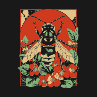 Gothic Asian Hornet Japanese Insect Art Symmetrical Wasp Design T-Shirt