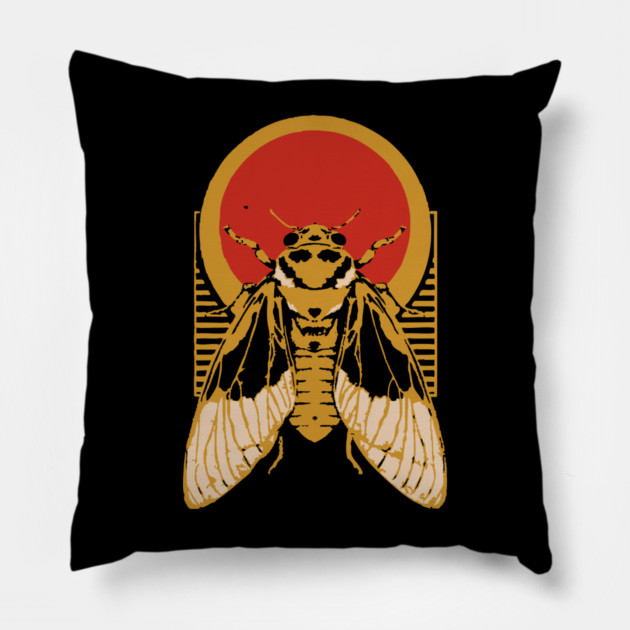 Gothic Cicada Japanese Insect Art Summer Bug Design Pillow by TuncGK