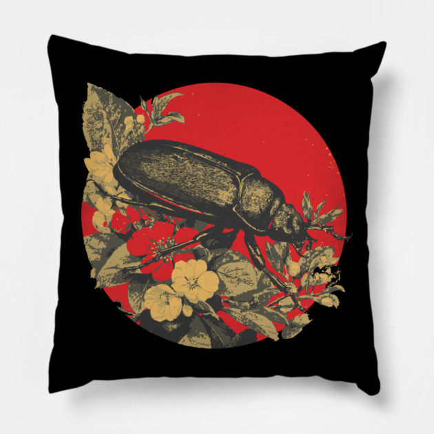 Gothic Kabutomushi Japanese Insect Art Samurai Beetle Design Pillow by TuncGK