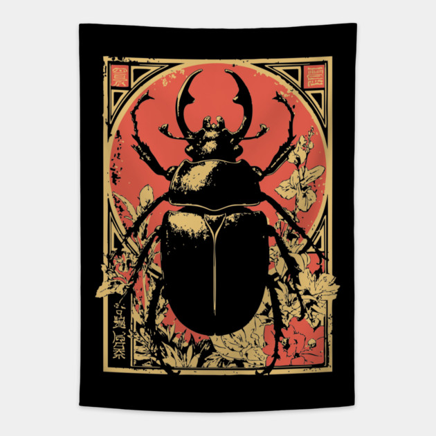 Gothic Hercules Beetle Japanese Insect Art Minimalist Rhino Design Tapestry by TuncGK