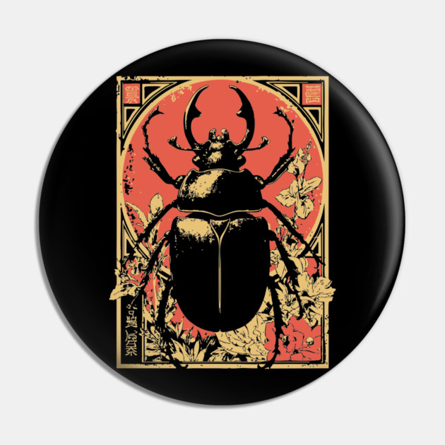 Gothic Hercules Beetle Japanese Insect Art Minimalist Rhino Design Pin by TuncGK
