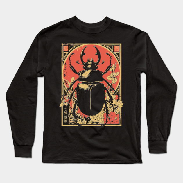 Gothic Hercules Beetle Japanese Insect Art Minimalist Rhino Design Long Sleeve T-Shirt by TuncGK