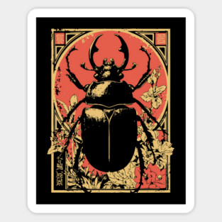 Gothic Hercules Beetle Japanese Insect Art Minimalist Rhino Design Sticker