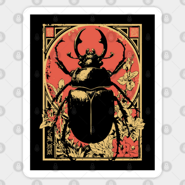 Gothic Hercules Beetle Japanese Insect Art Minimalist Rhino Design Sticker by TuncGK