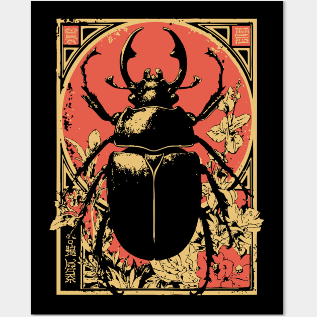 Gothic Hercules Beetle Japanese Insect Art Minimalist Rhino Design Wall Art by TuncGK